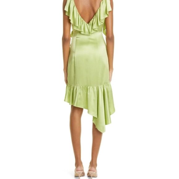 Cinq a Sept Petunya Ruffle Silk Slip Dress Prickly Pear Green Size 4 - Picture 3 of 8